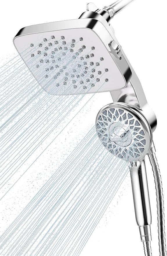 Cobbe Dual Shower Head with Magnetic Handheld, High Pressure Rain Shower Combo 2-in-1 Fixed & Detachable, Multiple Spray Modes, Built-in Magnet Dock 6ft Hose, Chrome