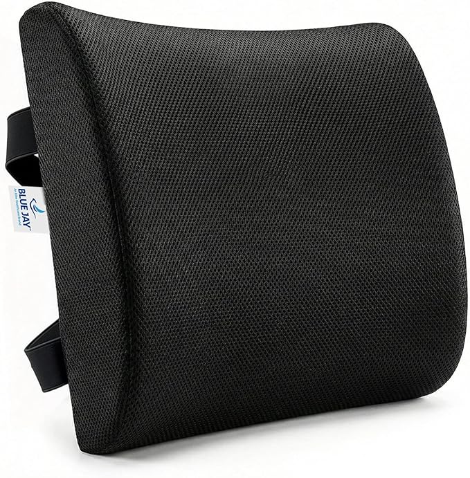 Blue Jay Memory Foam Lumbar Support for Wheelchair - Orthopedic Back Cushion for Elderly, Posture Correction & Lower Back Pressure Relief - Breathable Mesh