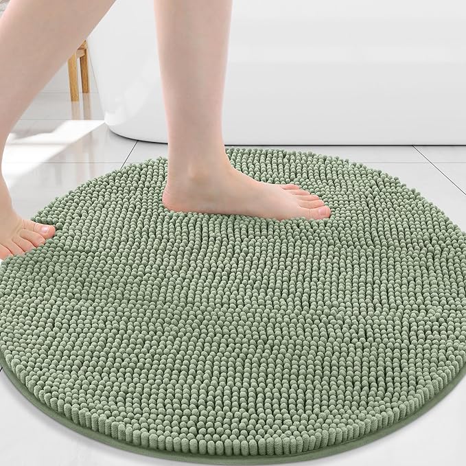 Arotive Bathroom Rugs Round 30x30, Extra Soft Absorbent Shaggy Chenille Bath Rugs,Machine Washable Rubber Backing Non-Slip Bath Mats for Bathroom Floor Tub and Shower,Home Decor Accessories,Sage Green