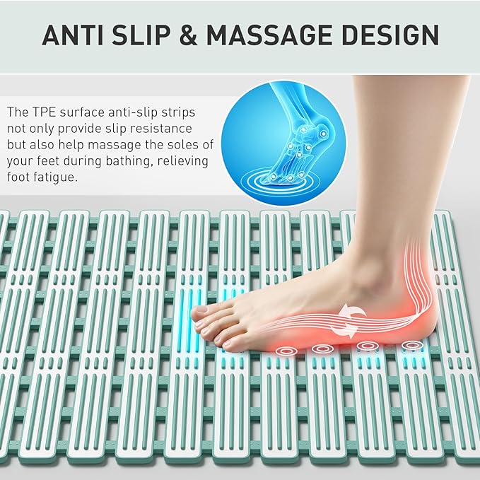 XIYUNTE Shower Mat Non Slip Bath Mat for Tub - 27 X 16 Inch TPE Bathtub Mat Non Slip Shower Mats for Inside Shower, Bath Tub Mat with Powerful Suction Cup, Easy to Cut and Dry, Green
