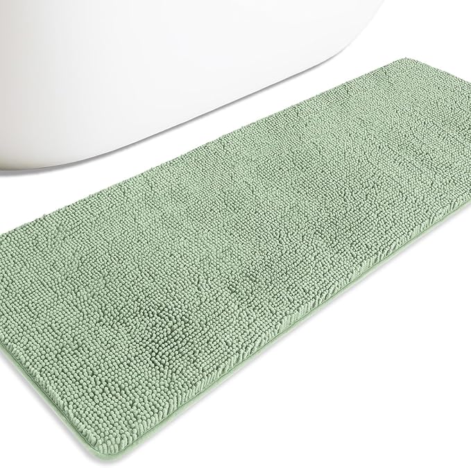 Bathroom Runner Rug 24 x 72 Non Slip – Extra Long Bath Mat | Absorbent and Washable Thick Chenille Runner Rug for Bathroom, Shower, Tub, Sink(Sea Foam)