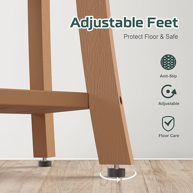 Waterproof Shower Benches for Inside Shower, Poly Lumber Shower Stool with Storage Shelf & Adjustable Feet, SPA Bathroom Seat Chair for Shaving Legs, Indoor or Outdoor Use, Teak Brown