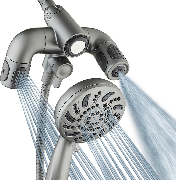 Aquadance High Pressure 156 Setting 14 Zone Shower Head & Handheld 3-way Combo System - Magnetic Docking, 314 Power Jets, Dual Adjustable Arms, 6 ft. Metal Hose, Graphite Finish, Top American Brand