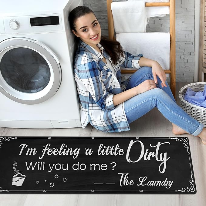 XLHOMO Laundry Room Rug Runner, 17"x60" Non Slip Nappa Leather Laundry Rugs, Black Farmhouse Washable Floor Laundry Mats for Laundry Room, Entryway, Kitchen, Bathroom, Mudroom, Washroom, Hallway Decor
