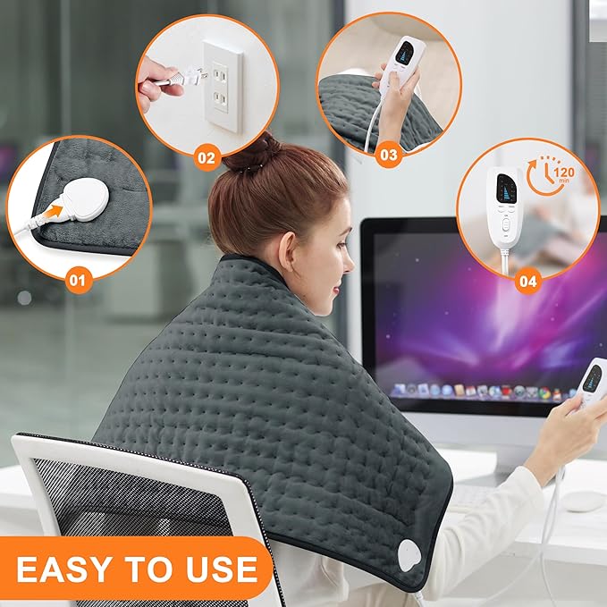 Deepsoon Heating Pad,Electric Heating Pads for Back,Neck,Moist Heating Pad for Abdomen Shoulder Knee Legs,Dry/Moist Heat&Auto Shut Off,Mother's Day Birthday for Men and Women,Dark Gray,33x17 Inch