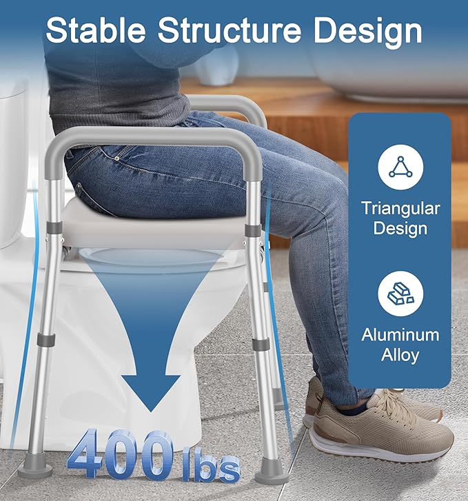 Soundfuse Toilet Seat Riser for Seniors, FSA HSA Eligible Raised Toilet Seat with Handles, Adjustable Height & Width, 400lb Handicap Elevated Toilet Seat, Fit Any Toilet