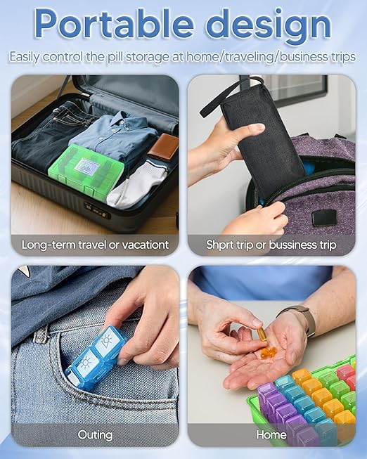 Monthly Pill Organizer 3 Times a Day, FRIWOLE Medicine Box with Portable Weekly Pill Bag, Keychain Pill Case, Pill Cutter and 2 Sticker (Green, 3 Times a Day)