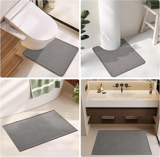 TYUU Small Bathroom Rugs, Non Slip Washable Bath Rugs Super Absorbent Bathroom Rug Thin Quick Dry Low Pile Bath Mats, Dark Grey 12"x12"