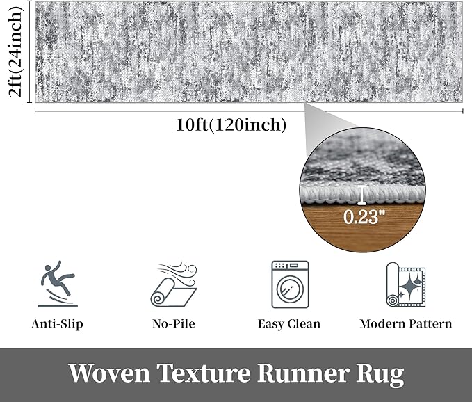Runners for Hallways Ultra Non-Slip 2x10 Long Runner Rugs Washable Abstract Tear and Stain Resistance No Pile Lightweight Modern Rug Runners for Entryway, Kitchen, Walkway, Entrance, Gray