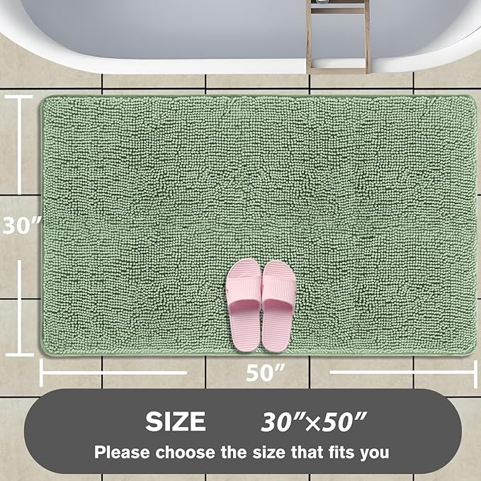 Bathroom Rugs 30 x 50 Inch – Extra Large Bath Mat | Absorbent and Washable Thick Chenille Bath Rugs Non-Slip Runner Rug for Bathroom, Shower, Tub(Sea Foam)