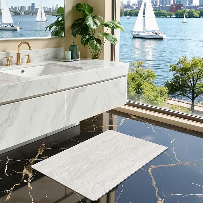 LUMI Ultra Thin Bath Mat, Super Absorbent Quick Dry Bathroom Rugs, Non-Slip Bathroom Mats, Marble Bathmats Fit Under Door, Bathtub, Sink, Shower Room, 24"x36", Light Grey