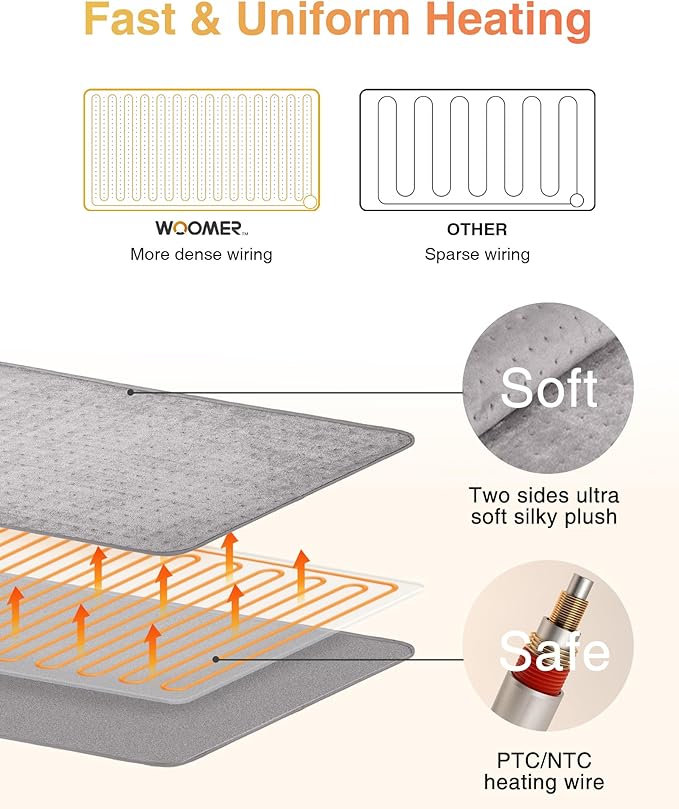 WOOMER Extra Large Heating Pad, 20"x24" XLL Heating Pad, Heat Pad with Multi-Color Option, Moist Heat Therapy Feature, Auto Shut-Off, Power Cords Storage Belt