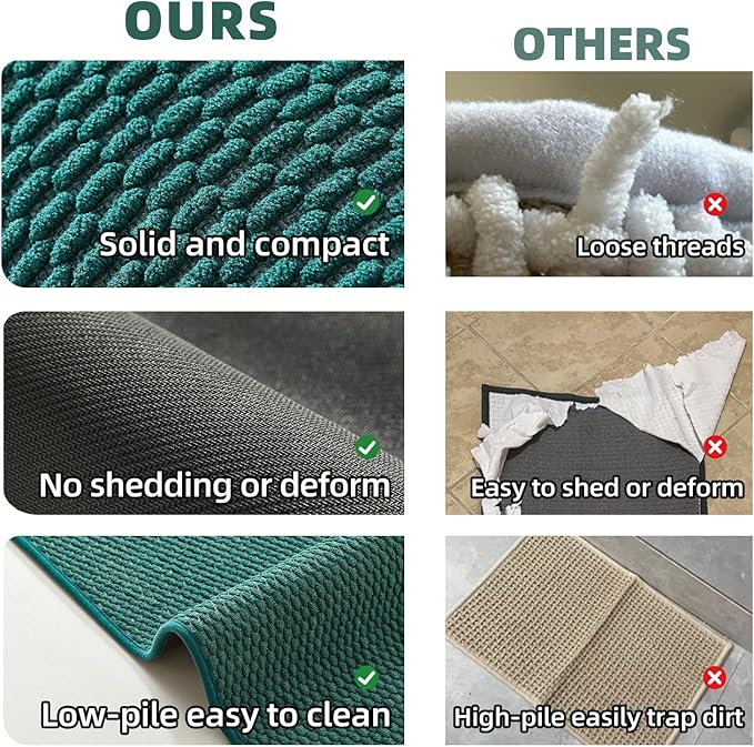 TYUU Bathroom Runner Rugs, Long Bath Mat Runner Washable Thin Quick Dry Low Pile Bathroom Runner Rugs Non Slip, Dark Green 24"x70"