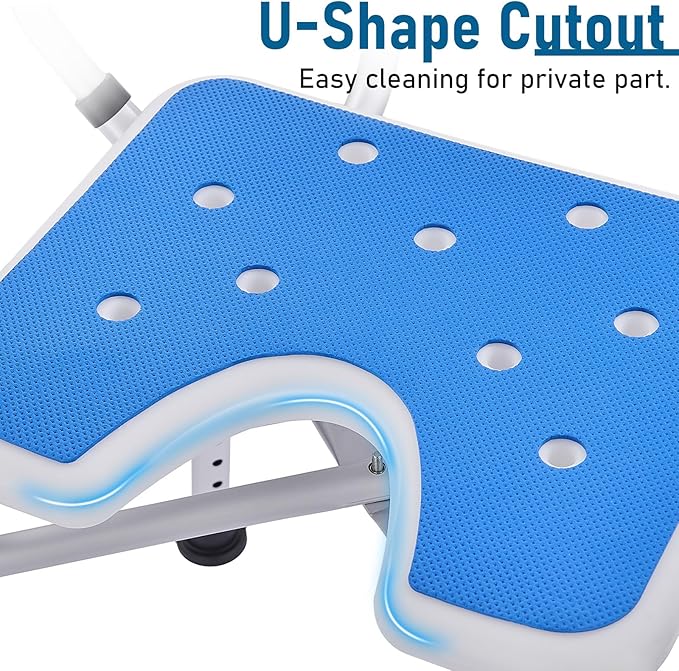 Shower Chair for Elderly and Disabled: U-Shape Shower Seat with Non-Slip Silicon Pad for Bariatric with Arms & Back, Height Adjust & 500lbs Heavy Duty Shower Chair for Inside Shower