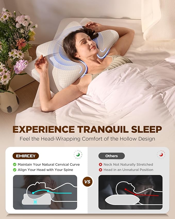 Sleep Doctor Approved Cervical Neck Pillow Sleeping, Ergonomic Contour Side Sleeper Pillows Adults, Cooling Orthopedic Pillow Pain Relief Support, Memory Foam Back Stomach Sleepers Blue, King