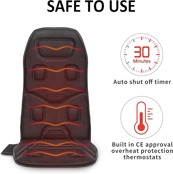 COMFIER Massage Seat Cushion with Heat - 10 Vibration Motors, Back Massager for Chair, （Vibration Massage Only, Not Shiatsu/Rolling,Massage Chair Pad for Back