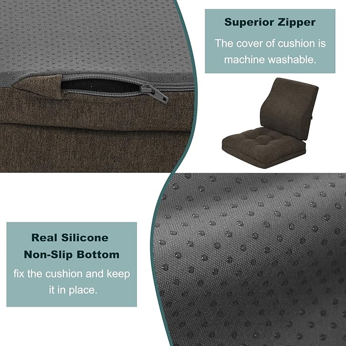 baibu Memory Foam Small Recliner Cushions with Lumbar Support Pillow Set, 18x16x4 Inch Dual-Layer Design Non-Slip Recliner Seat Cushion & Back Support Pillow for Reduce Hip & Lumbar Pain, Brown