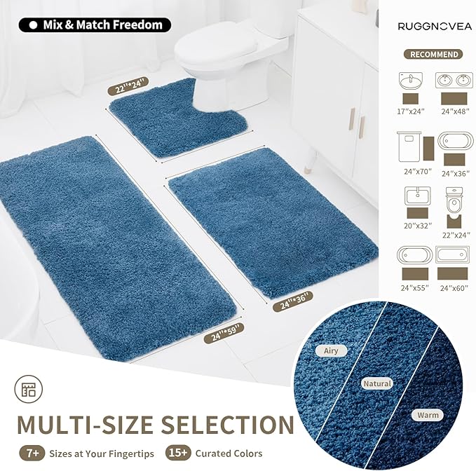Bathroom Rugs Non Slip Washable 36x24, Ultra Thick Soft Microfiber Absorbent Bath Mats, High Density Foam Latex Non Slip Backing Bath Rugs, Fluffy Floor Carpet for Tub&Shower, Blue