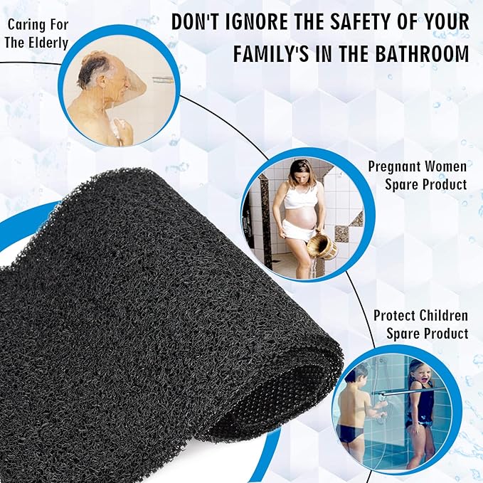 godehone Shower Mats Non Slip Without Suction Cups, PVC Loofah Bathroom Mats, Loofah Mats for Shower and Bathroom, Quick Drying, 23.6× 34.6 Inch, Black