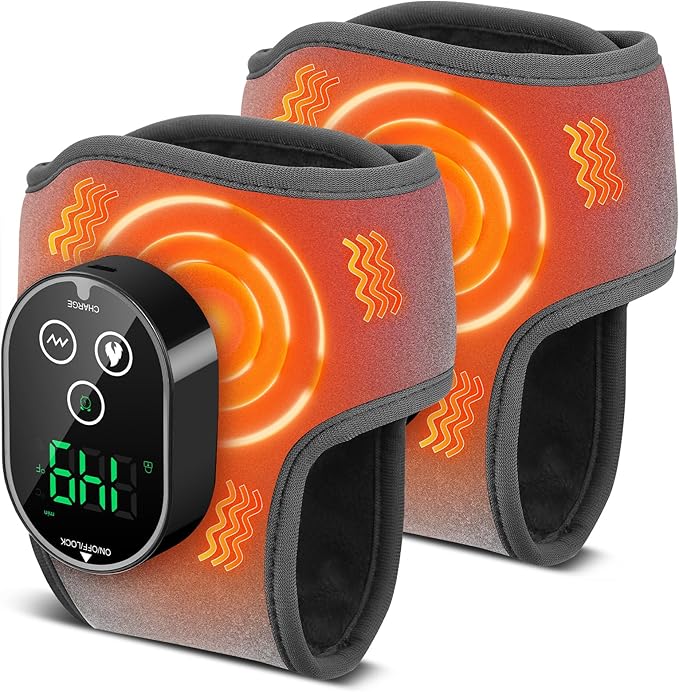 BAISEMAIN 2PCS Foot Renew Massager for Neuropathy - Ankle Heating Pad with Massage, Portable Cordless Design for Home & Travel Use, Gray