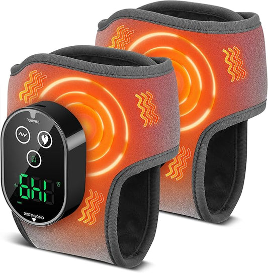 BAISEMAIN 2PCS Foot Renew Massager for Neuropathy - Ankle Heating Pad with Massage, Portable Cordless Design for Home & Travel Use, Gray