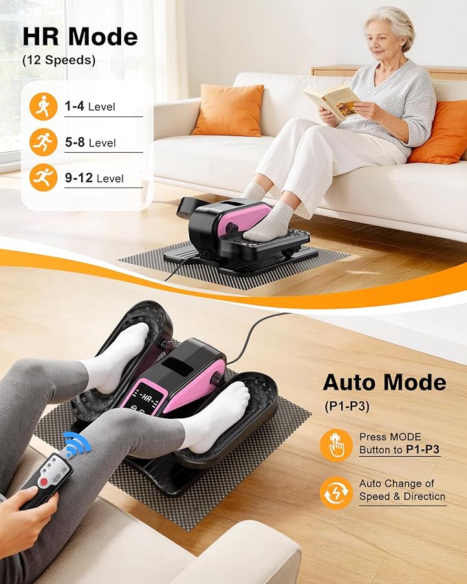 VIVURN® 023 Under Desk Elliptical Mini Electric Leg Exerciser for Senior, 12 Speeds RF Remote Display Monitor Non-Slip Mat, Quiet & Compact Seated Pedal Exerciser for Home Office Gift for Mom Dad