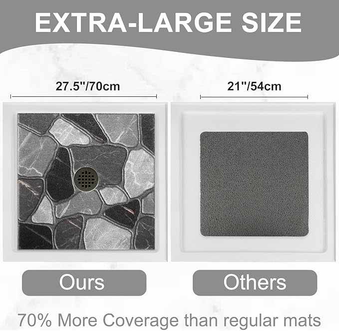 Square Shower Mat Non Slip: 27x27 Inch Extra Large Shower Mats for Inside Shower, Anti Slip Shower Floor Mat, Loofah Shower Stall Mats for Elderly, Non Slip Shower Mat with Drain Hole in Middle