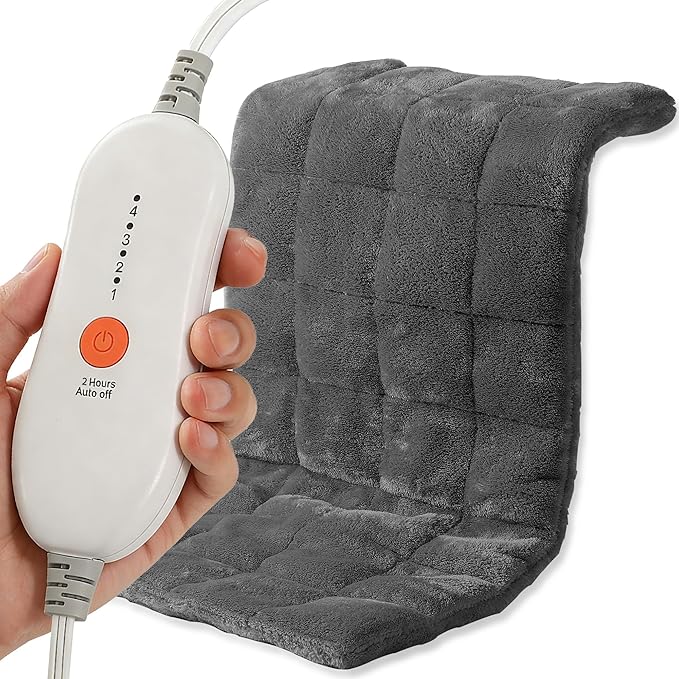 ESTINGO Weighted Heating Pad HSA Eligible, Electric Heating Pad for Back Neck Shoulder Pain Relif, 2.43LBS Heat Pad for Period Cramps with 2H Auto Shut Off and 4 Heating Levels, 12"x24" Dark Grey