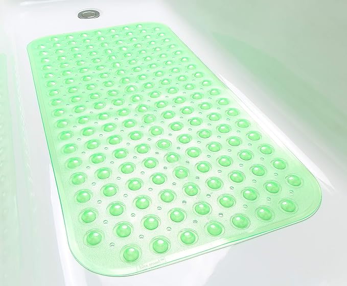 Large Non-Slip Bathtub & Shower Mat 31 inch x16 inch (Smooth/Non-Textured Tubs Only) Safe, Clean, Machine-Washable, Superior Grip&Drainage, Vinyl, Transparent Light Green, Medium