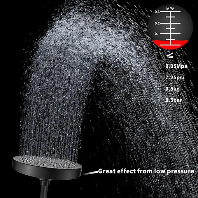 Voolan High Pressure Rain Shower Head with Handheld Spray Combo, Hand Held Filter Showerhead with Self-adhesive Holder and 59" Hose ((Round, Matte Black)