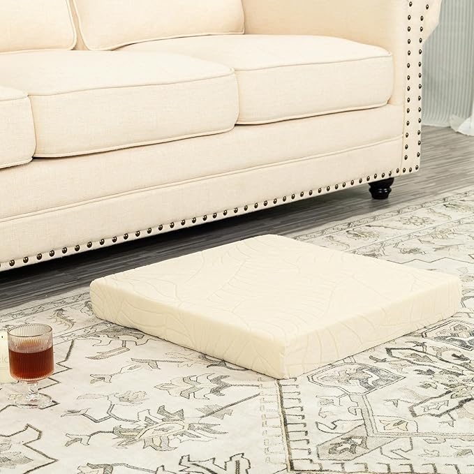 Recliner Cushions for Long Sitting Foam Seat Cushion Soft Tufted Layer for Elderly Seniors, Recliner Chair, Floor Pillow, Office Chair, Car, No Pressure on Thighs, 20X20X3 Inch - Leaves Beige