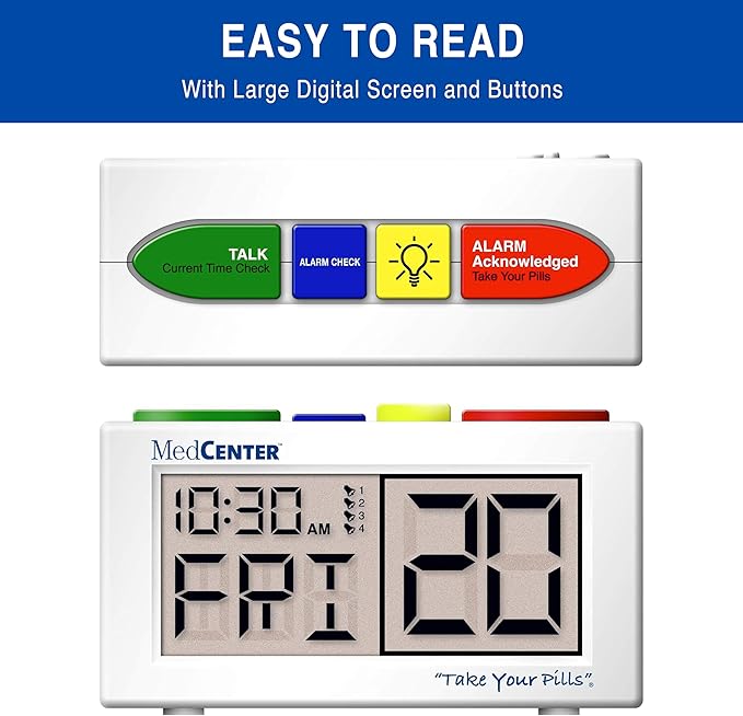 MEDCENTER Talking Alarm Clock HSA/FSA, Medication Pill Reminder Clock, Alarm Clock for Dementia, Hearing, Visually impaired Seniors-Digital Clock Ex Large White - Gift for Mom, Dad, Elderly, Seniors
