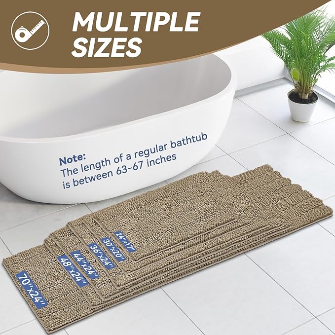 Bcoimo Large Bathroom Rug, Chenille Bath Mat with High Low Pile Design, Soft Absorbent Non Slip Bath Rug, Machine Washable Quick Dry Mat for Shower, Tub, Sink and Vanity