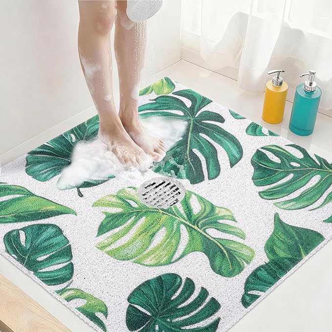 Square Shower Mat Non Slip: 24x24 Inch Extra Large Shower Mats for Inside Shower, Anti Slip Shower Floor Mat, Loofah Shower Stall Mats for Elderly, Non Slip Shower Mat with Drain Hole in Middle