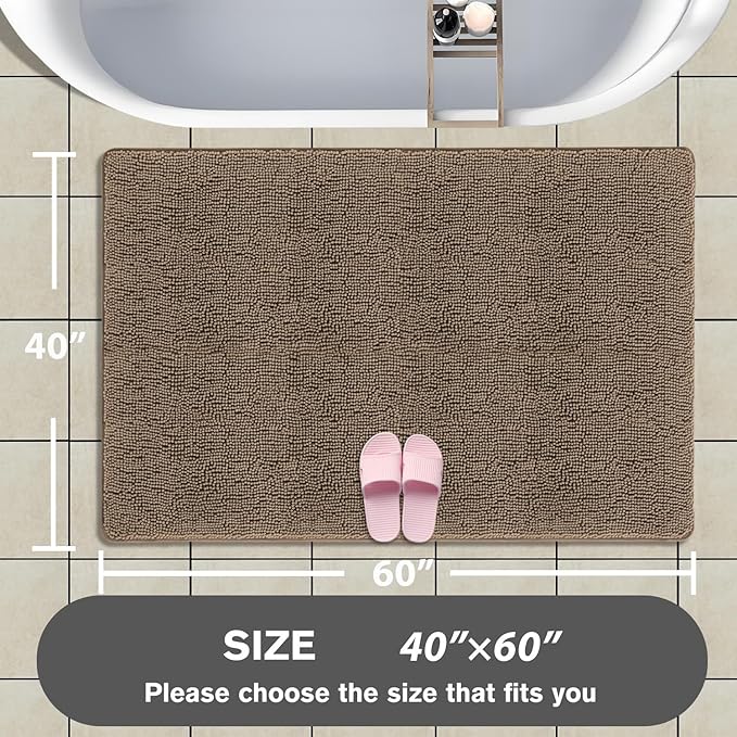 Bathroom Rugs 40 x 60 Inch – Extra Large Bath Mat | Absorbent and Washable Thick Chenille Bath Rugs Non-Slip Runner Rug for Bathroom, Shower, Tub(Taupe)