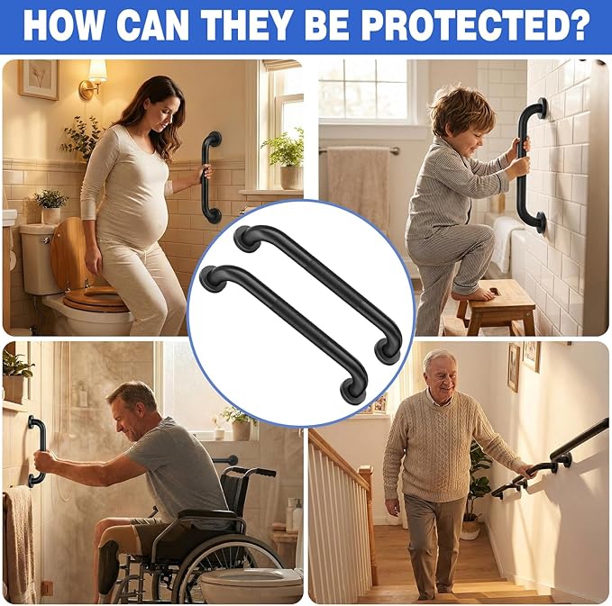 Safety Grab Bars for Bathroom, 16 Inch 304 Stainless Steel Handrail, Non-Slip Shower Grab Bar for Toilet, Tub & Stairs, Indoor & Outdoor Wall Mount, Supports 500 lbs (2 Pack)