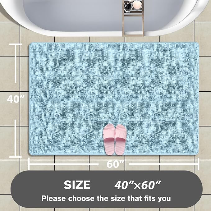 Bathroom Rugs 40 x 60 Inch – Extra Large Bath Mat | Absorbent and Washable Thick Chenille Bath Rugs Non-Slip Runner Rug for Bathroom, Shower, Tub(Light Blue)