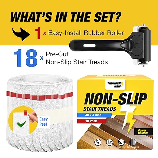 Clear Stair Treads Non-Slip 40"x4" - 18-Pack Indoor Stair Grips Non Slip for Wooden Steps - Anti Slip Adhesive Strips for Dogs & Elderly - Staircase Step Treads - Transparent Treads for Wood Stairs