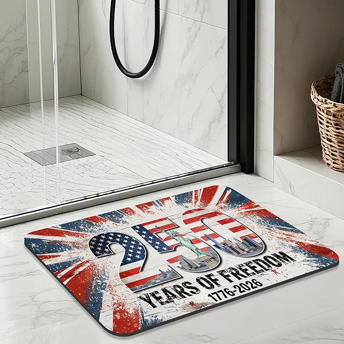 Quick Dry Bath Mat for Bathroom,Super Absorbent Patriotic 4th of July Welcome Bath Rug Non-Slip Rubber,Machine Washable Bathroom Floor Mat for Shower, Tub, Sink Area Independence Day Eagle 16x24