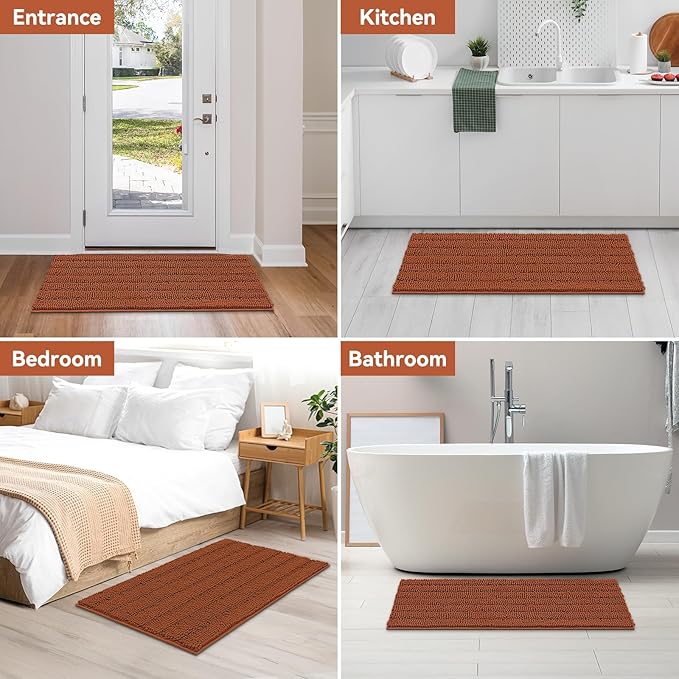 Bcoimo Large Bathroom Rug, Chenille Bath Mat with High Low Pile Design, Soft Absorbent Non Slip Bath Rug, Machine Washable Quick Dry Mat for Shower, Tub, Sink and Vanity