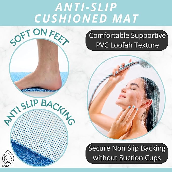 Non Slip Bathtub Mat Shower Mat for Tub - Loofah Bath Mats for Bathroom - 31x16 Bathtub Floor Mat - Textured Anti Slip Bath Mat Without Suction Cups - Secure Mat for Wet Areas (31x16 Aqua Blue)