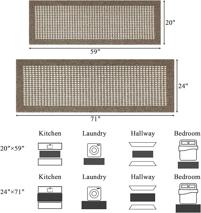 Ileading Laundry Room Runner Rug 2'x6' Non Slip Farmhouse Kitchen Floor Mats with Rubber Backing Machine Washable Brown Indoor Decor Carpet for Doormat Hallway Entryway Petmat Garage Balcony