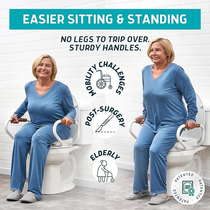 Lunderg Raised Toilet Seat with Handles - Elongated - Easy to Install Toilet Seat Risers for Seniors - Adds 3 Inches & Works like the one you’ve always used - Elegant design - No Hospital Vibe