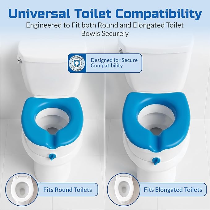 Platinum Health Soft-TOP 2.0 Deluxe Padded Raised Toilet Seat. Soft, Warm Padded Elevated Riser for Elongated/Round Toilets. Adds 5.5 Inches in Height for Safe Toileting. (no armrests)