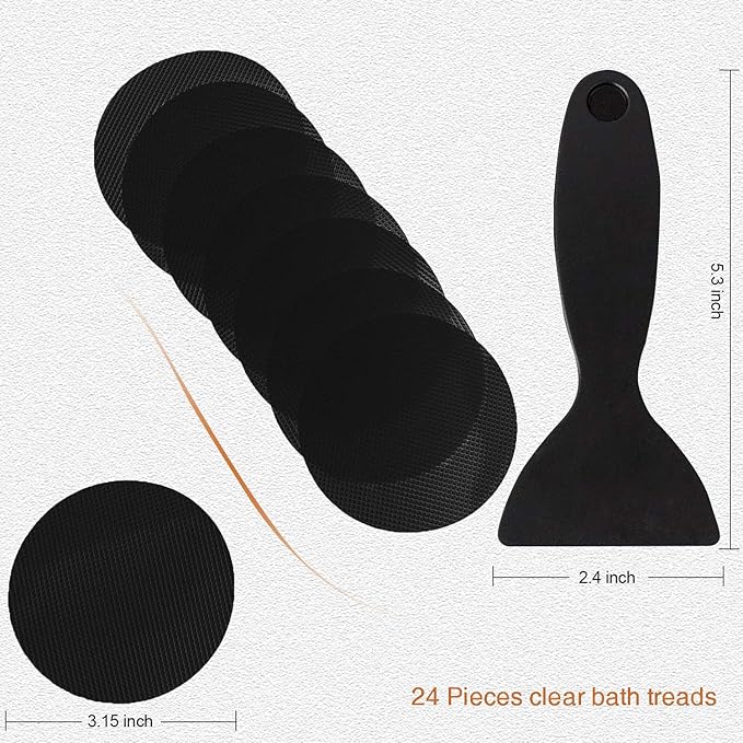 Secopad Original Bathtub Non-Slip Stickers for Tub & Shower Floor, Strong Anti-Slip Shower Stickers with Scraper Ideal for Families with Kids, Adults & Seniors, 24 PCS (Black)