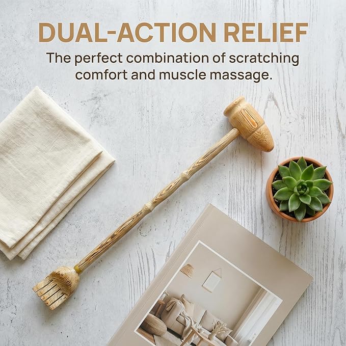 Solid Wood Back Scratcher & Massage Hammer | Sturdy Dual-Use Tool with Precision Bullet Tip for Deep Itch Relief & Muscle Tension