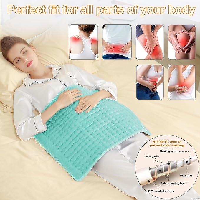 Deepsoon Heating Pad,Electric Heating Pads for Back,Neck,Moist Heating Pad for Abdomen Shoulder Knee Legs,Dry/Moist Heat&Auto Shut Off,Mother's Day Birthday for Men and Women,Light Green,24x20 Inch