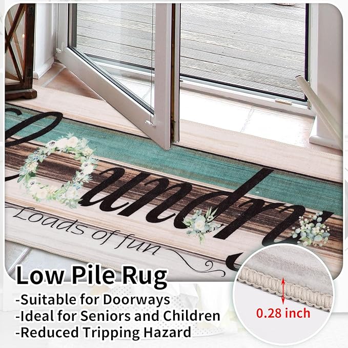 XLHOMO Non-Slip Laundry Rug 20"x47" - Multi Floral Low-Pile Comfort Cushion Machine Washable Mat, Modern Farmhouse Runner for Laundry Room, Entryway & Kitchen