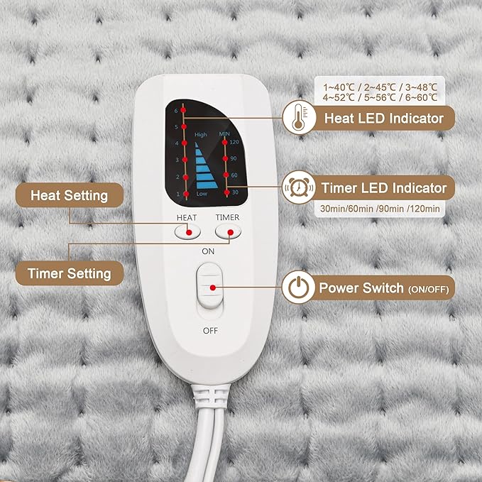 Deepsoon Heating Pad,Electric Heating Pads for Back,Neck,Moist Heating Pad for Abdomen Shoulder Knee Legs,Dry/Moist Heat&Auto Shut Off,Mother's Day Birthday for Men and Women,Light Gray,24x20 Inch
