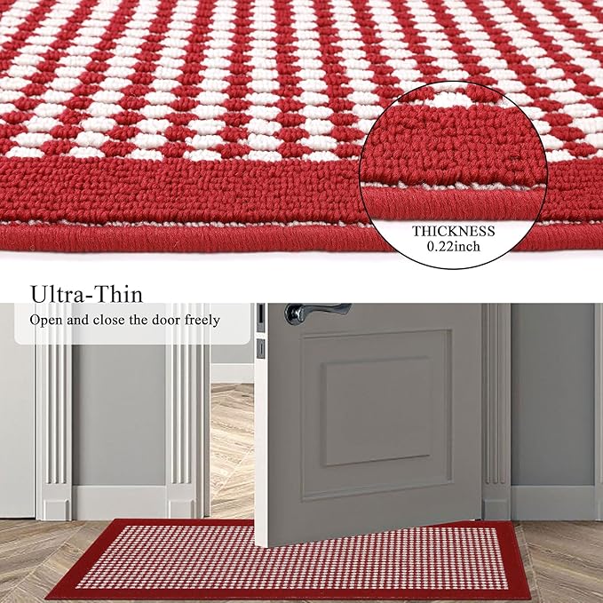 Ileading Christmas Hallway Runner Rug 2x6ft Red Kitchen Floor Mat Modern Geometric Non Slip Throw Rugs Indoor Doormat Machine Washable Accent Carpet for Winter Holiday Valentine's Day Decor